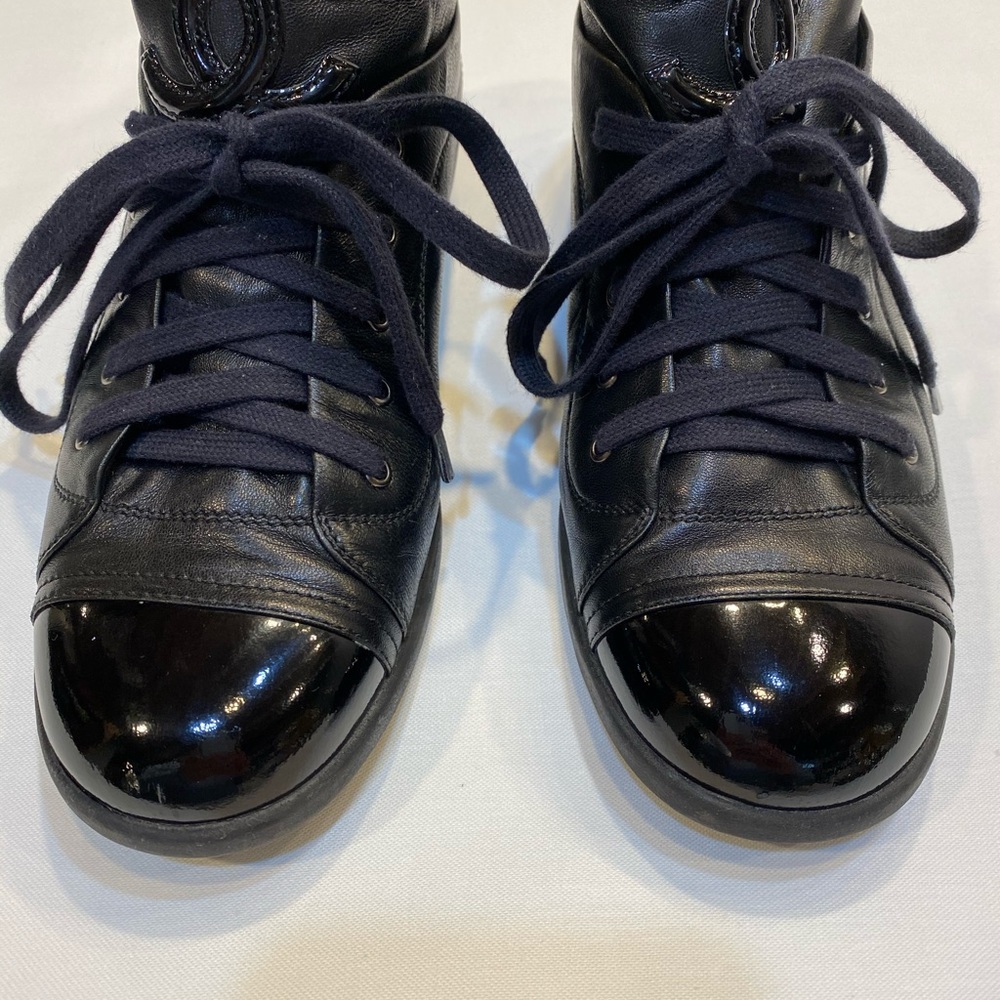 Chanel black patent leather sneakers size 7.5